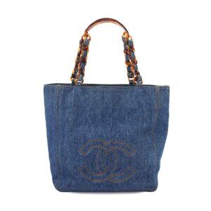 CHANEL Plastic Chain Tote Bag Denim Blue Vintage Purse CC Coco Logos 90249853